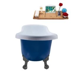 Streamline Oval Blue/Brushed Gun Metal Acrylic 27.5-in X 61-in Clawfoot Bathtub With Reversible Drain And Tray