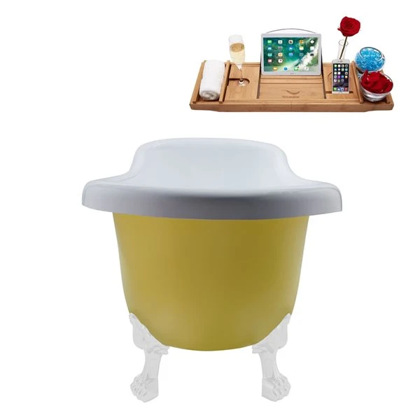 Streamline 27.5-in X 61-in Oval Yellow And White Acrylic Clawfoot Bathtub With Brushed Gold Reversible Drain And Tray - Image 3