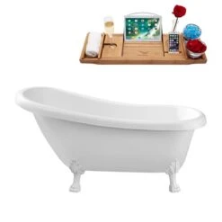 Streamline 27.5-in X 61-in Oval White Acrylic Clawfoot Bathtub With Brushed Gun Metal Reversible Drain And Tray