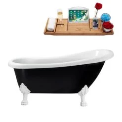 Streamline 27.5-in X 61-in Oval Black And White Acrylic Clawfoot Bathtub With Brushed Gun Metal Drain And Tray