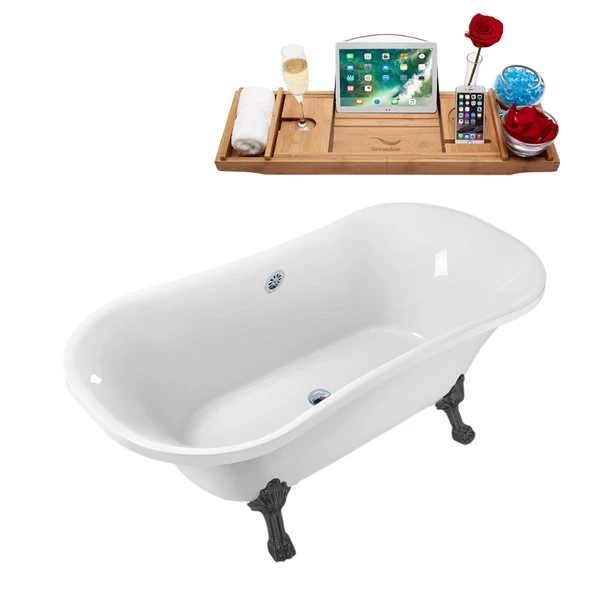 Streamline 34-in X 68-in Oval White And Brushed Gun Metal Acrylic Clawfoot Bathtub With Polished Chrome Drain And Tray - Image 5