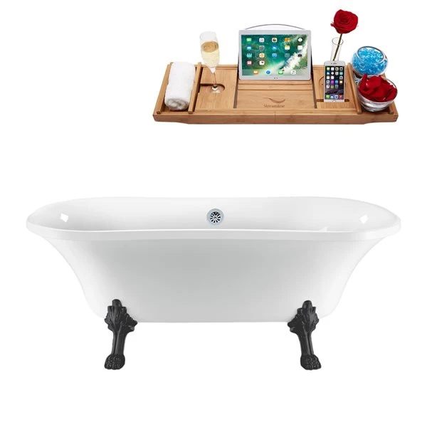 Streamline 34-in X 68-in Oval White And Brushed Gun Metal Acrylic Clawfoot Bathtub With Polished Chrome Drain And Tray - Image 4