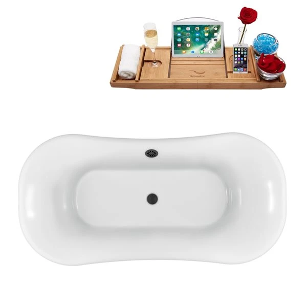 Streamline 34-in X 68-in Oval White And Oil-Rubbed Bronze Acrylic Clawfoot Bathtub With Brushed Gun Metal Drain And Tray - Image 2