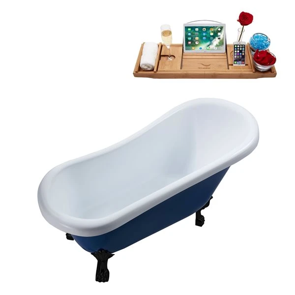 Streamline 27.5-in X 61-in Blue And Black Acrylic Oval Clawfoot Bathtub With Brushed Gold Reversible Drain And Tray - Image 4