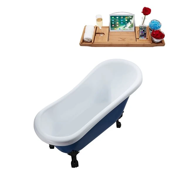 Streamline 27.5-in X 61-in Blue And Black Acrylic Oval Clawfoot Bathtub With Brushed Gold Reversible Drain And Tray - Image 2