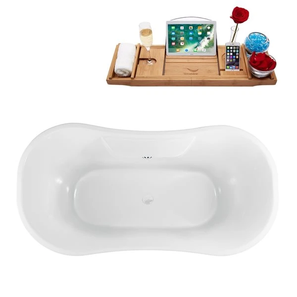 Streamline 34-in X 68-in White And Brushed Gold Acrylic Oval Clawfoot Bathtub With Glossy White Centre Drain And Tray - Image 3