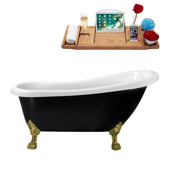 Streamline 27.5-in X 61-in Oval Black And Brushed Gold Acrylic Clawfoot Bathtub With Brushed Gold Reversible Drain And Tray - Image 2