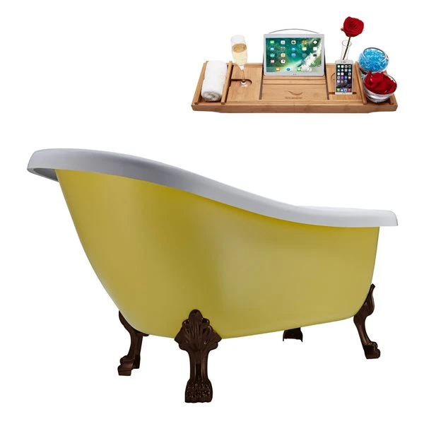 Streamline 27.5-in X 61-in Oval Yellow And Oil-Rubbed Bronze Acrylic Clawfoot Bathtub With Reversible Drain And Tray - Image 2