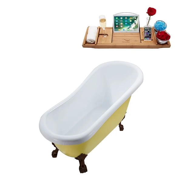 Streamline 27.5-in X 61-in Oval Yellow And Oil-Rubbed Bronze Acrylic Clawfoot Bathtub With Reversible Drain And Tray - Image 4