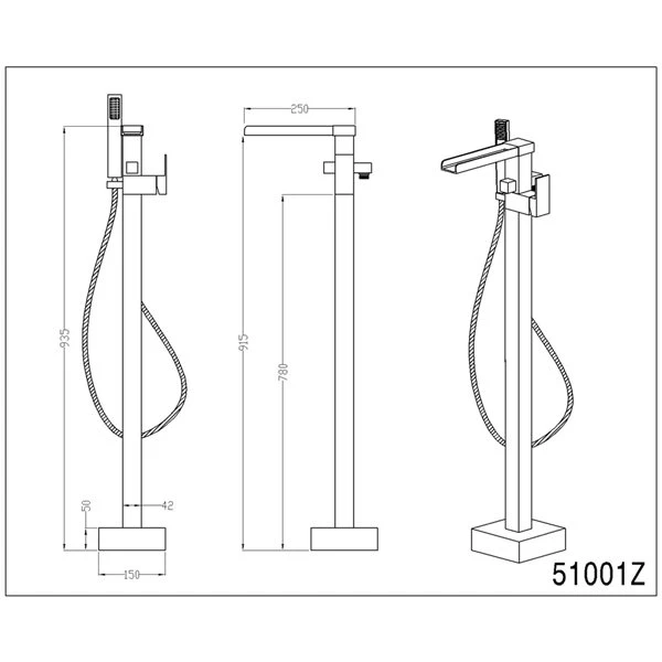 Bouticcelli Cascade Chrome 1-Handle Freestanding Bathtub Faucet With Hand Shower - Image 2