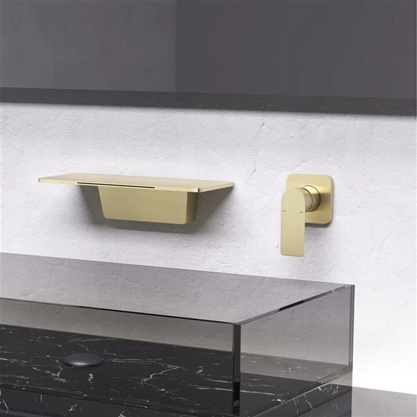 Clihome 1-Handle 2-Hole Brushed Gold WaterSense Labelled Bathroom Sink Faucet - Image 2