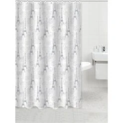IH Casa Decor 71-in X 71-in Paris Polyester Shower Curtain With Hooks And Bath Mat