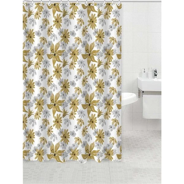 IH Casa Decor 71-in X 71-in Honey Mustard Polyester Shower Curtain With Hooks And Bath Mat - Image 2