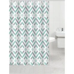 IH Casa Decor 71-in X 71-in Geo Diamond Polyester Shower Curtain With Hooks And Bath Mat