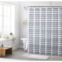 Swift Home 72-in X 70-in Polyester Navy Blue Stripe Shower Curtain