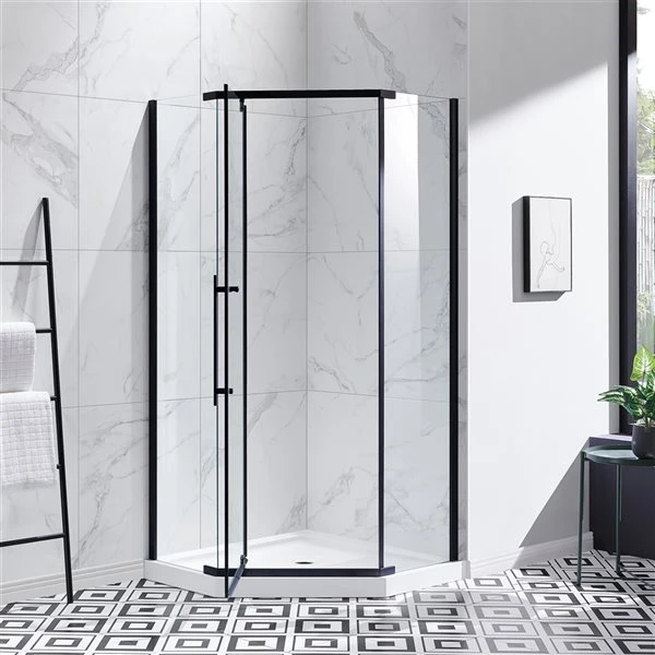 OVE Decors Christelle Black 74.72-in X 35.98-in X 35.98-in Neo-Angle Corner Shower Kit - 2-Piece - Image 3