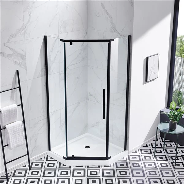 OVE Decors Christelle Black 74.72-in X 35.98-in X 35.98-in Neo-Angle Corner Shower Kit - 2-Piece - Image 2