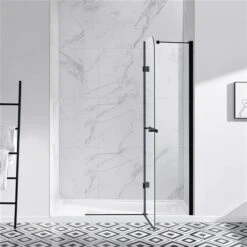 OVE Decors Annie 72.01-in H X 45.39-in To 46.18-in W Frameless Hinged Black Shower Door (Clear Glass)