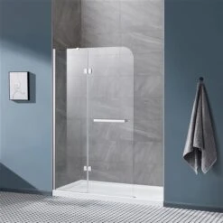 OVE Decors Annie 72.01-in H X 45.39-in To 46.18-in W Frameless Hinged Chrome Shower Door (Clear Glass)