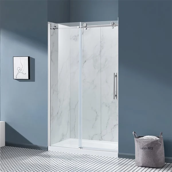 OVE Decors Mila Carrara Marble And Chrome 47.68-in X 31.3-in X 80-in Alcove Shower Kit - 2-Piece