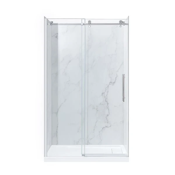 OVE Decors Mila Carrara Marble And Chrome 47.68-in X 31.3-in X 80-in Alcove Shower Kit - 2-Piece - Image 3