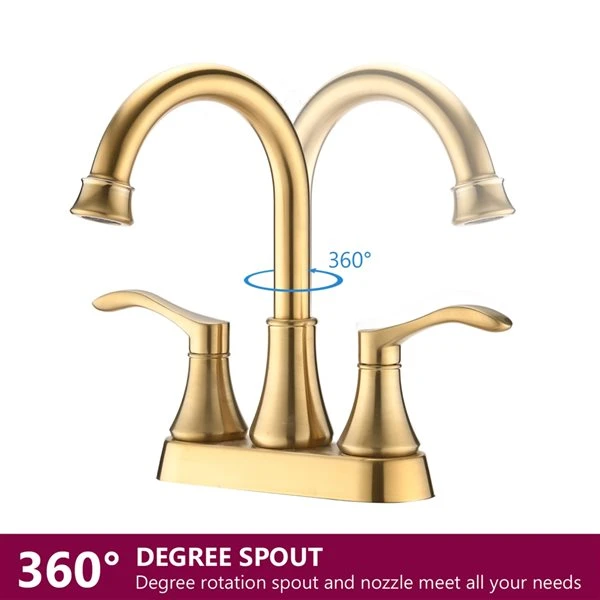 Dornberg Brushed Gold 2-Handle 4-in Centerset Bathroom Sink Faucet (Pop-Up Drain Included) - Image 3
