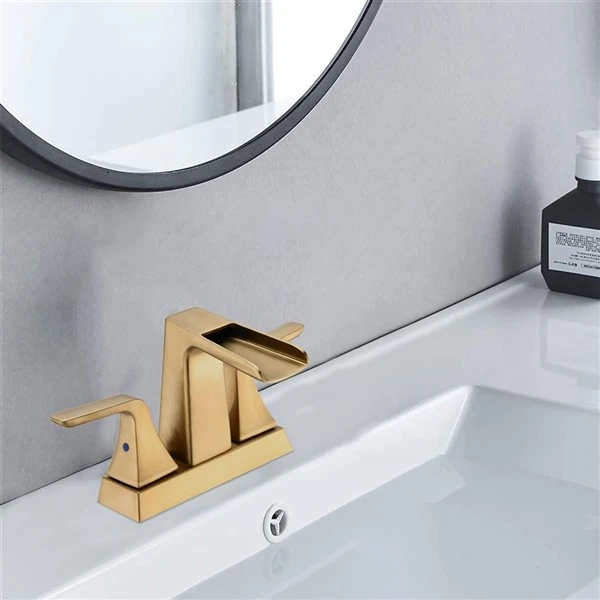 Dornberg Brushed Gold 2-Handle 4-in Centerset Waterfall Bathroom Sink Faucet (Drain Included) - Image 3