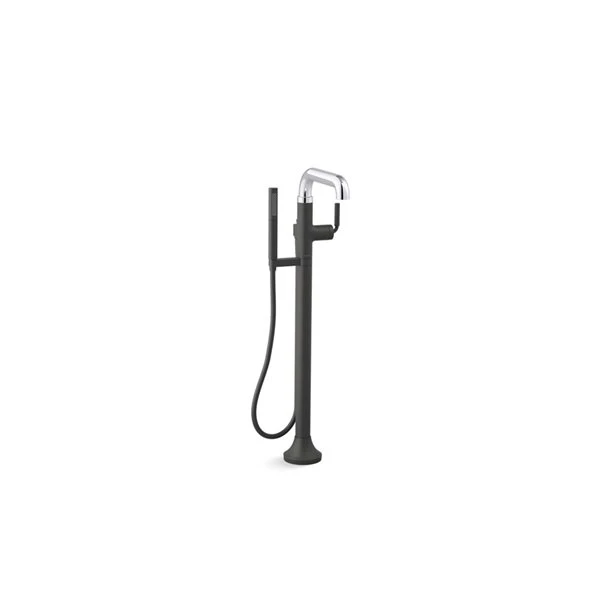 KOHLER Tone Polished Chrome Matte Black Floor-Mount Bath Filler Trim