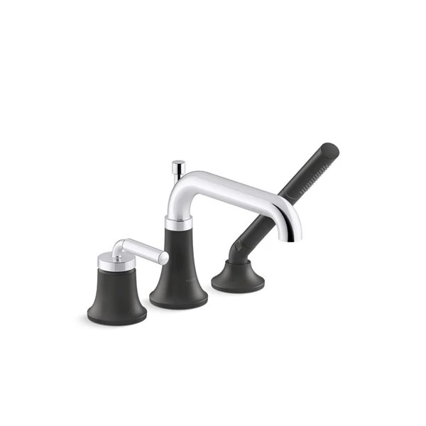 KOHLER Tone Polished Chrome Matte Black Deck-Mount Bath Faucet With Handshower