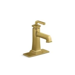 KOHLER Vibrant Brushed Moderne Brass Riff™Single-Handle Bathroom Sink Faucet - Drain And Deck Plate Included