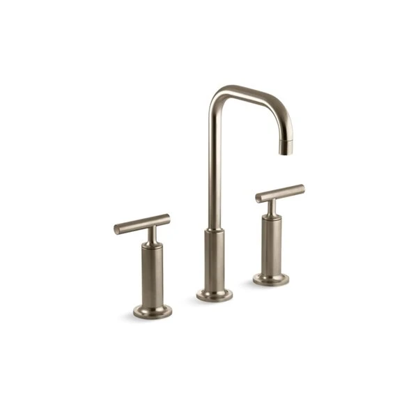KOHLER Vibrant Brushed Bronze Purist® Widespread Bathroom Sink Faucet With High Lever Handles/Gooseneck Spout