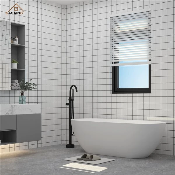 CASAINC 29.5-in X 69-in White Solid Surface Oval Center Drain Freestanding Bathtub - Image 4