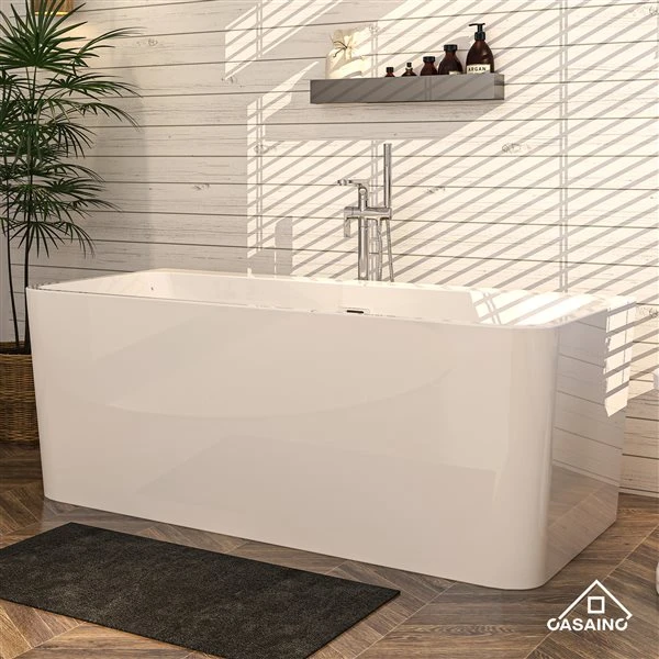 CASAINC 28.74-in X 62.99-in White Acrylic Rectangular Center Drain Freestanding Bathtub - Image 5