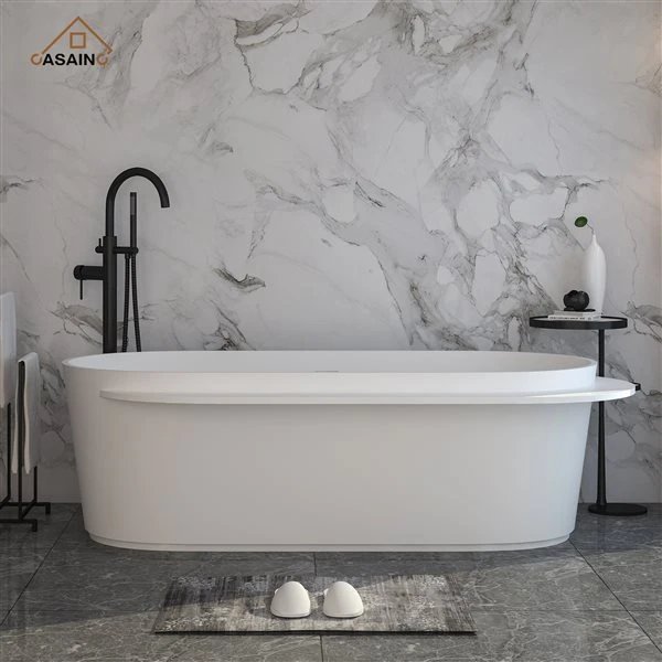 CASAINC 33.5-in X 71-in White Solid Surface Oval Center Drain Freestanding Bathtub - Image 3