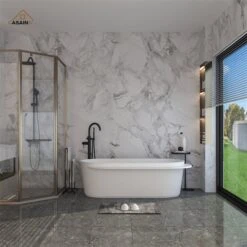 CASAINC 33.5-in X 71-in White Solid Surface Oval Center Drain Freestanding Bathtub