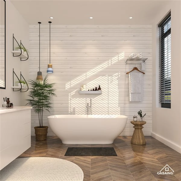 CASAINC 29.5-in X 63-in White Solid Surface Oval In Rectangle Freestanding Bathtub With Center Drain