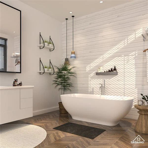 CASAINC 29.5-in X 63-in White Solid Surface Oval In Rectangle Freestanding Bathtub With Center Drain - Image 2