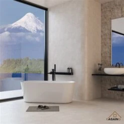 CASAINC 23.63-in X 66.93-in White Acrylic Oval Freestanding Bathtub With Center Drain