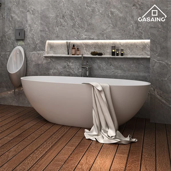 CASAINC 29.53-in X 64.96-in White Solid Surface Oval Center Drain Freestanding Bathtub