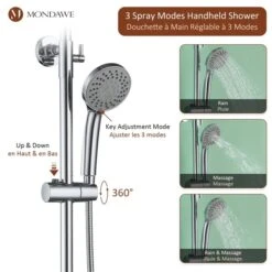 Mondawe Thermostatic Shower Bar System With Round Shower Head-in Chrome