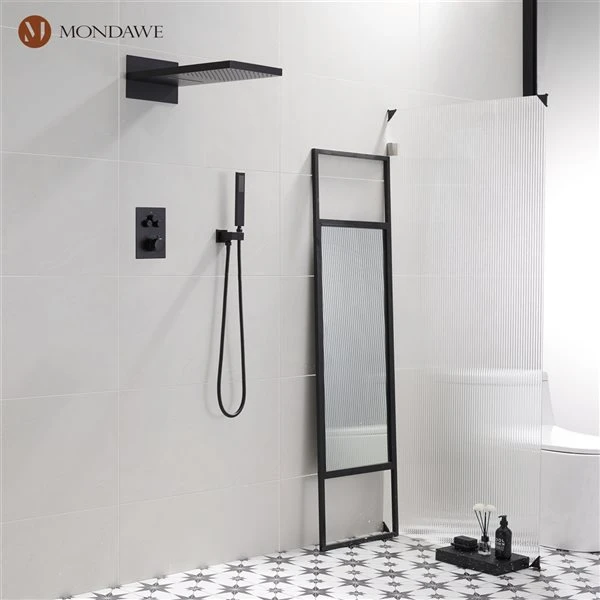 Mondawe 2-Function Thermostatic Complete Shower System With Rough-In Valve - Black - Image 4