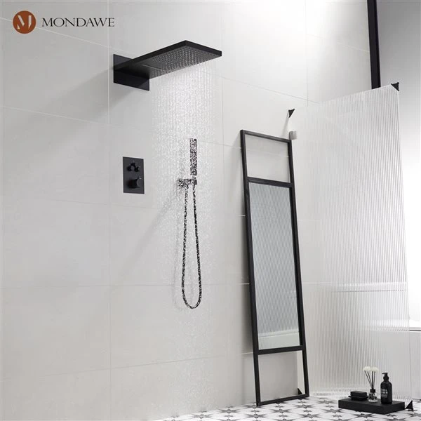 Mondawe 2-Function Thermostatic Complete Shower System With Rough-In Valve - Black