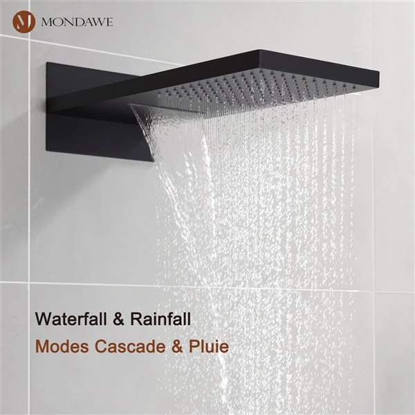 Mondawe 2-Function Thermostatic Complete Shower System With Rough-In Valve - Black - Image 3