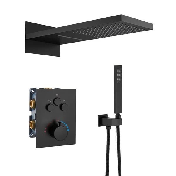 Mondawe 2-Function Thermostatic Complete Shower System With Rough-In Valve - Black - Image 5