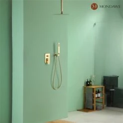 Mondawe 10-in Ceiling Mount Pressure Balance Shower System-in PVD Brushed Gold