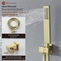 Mondawe 10-in Pressure Balance Shower System With Tub Spout-in PVD Brush Gold
