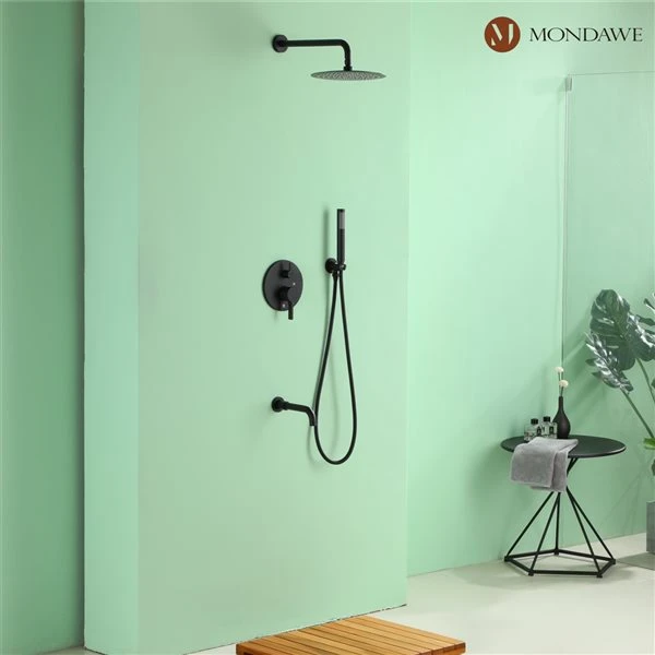 Mondawe 10-in Wall Mount Built-in Shower System With Tub Spout-in Matte Black - Image 2