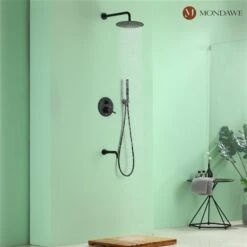 Mondawe 10-in Wall Mount Built-in Shower System With Tub Spout-in Matte Black