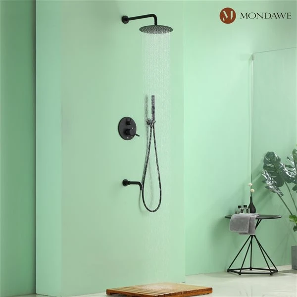 Mondawe 10-in Wall Mount Built-in Shower System With Tub Spout-in Matte Black