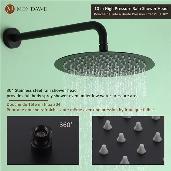 Mondawe 10-in Wall Mount Built-in Shower System With Tub Spout-in Matte Black - Image 5